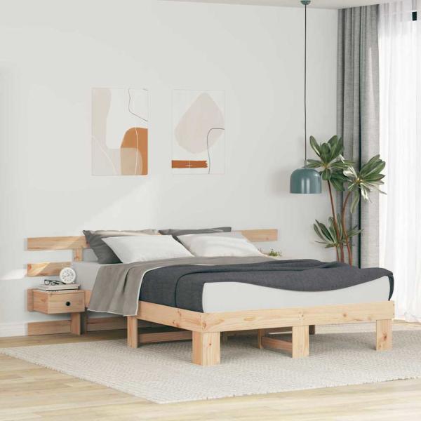 ARDEBO.de - Bettrahmen mit Kopfteil Braun 160 x 200 cm Massives Kiefernholz