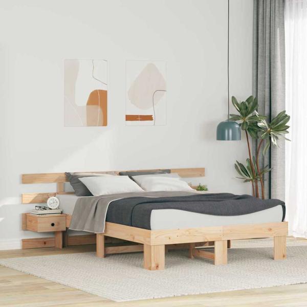 ARDEBO.de - Bettrahmen mit Kopfteil Braun 120 x 190 cm Massives Kiefernholz