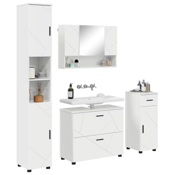 Badezimmermöbel-Set 4 stk. Hochglanz Weiß 35 x 30 x 192 cm