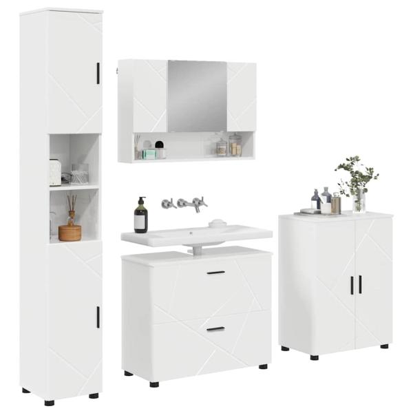 Badezimmermöbel-Set 4 stk. Hochglanz Weiß 35 x 30 x 192 cm