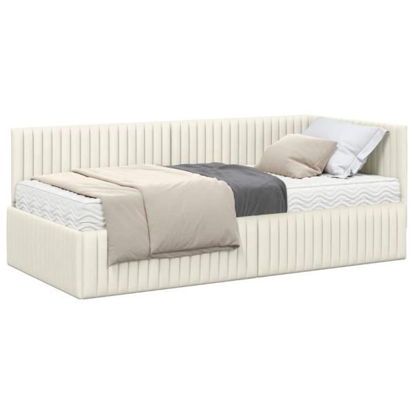 Eckbettgestell mit Matratze mit Kopfteil 2 stk. Creme Samt