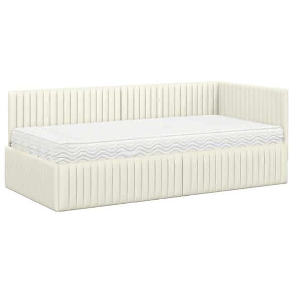 Eckbettgestell mit Matratze mit Kopfteil 2 stk. Creme Samt