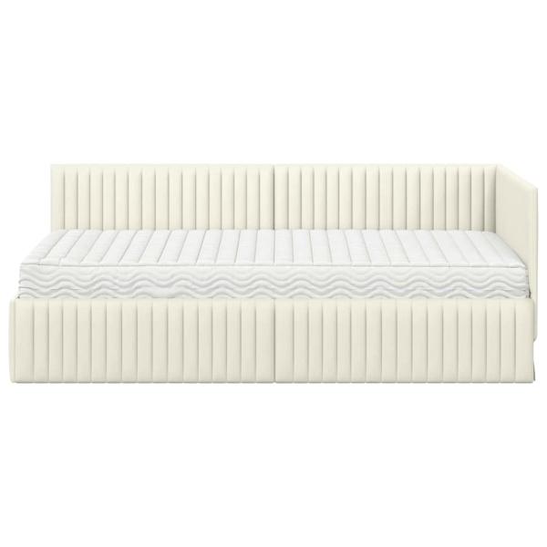 Eckbettgestell mit Matratze mit Kopfteil 2 stk. Creme Samt