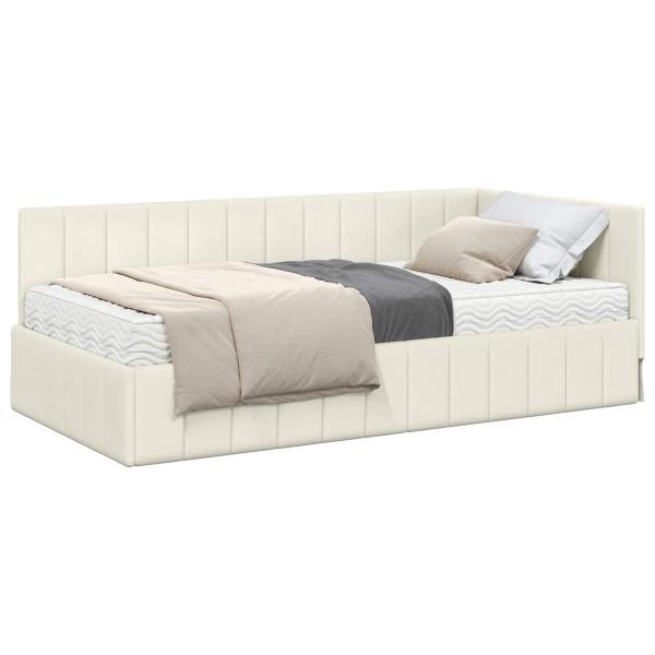 Eckbettgestell mit Matratze mit Kopfteil 2 stk. Creme Samt