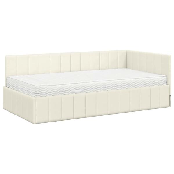 Eckbettgestell mit Matratze mit Kopfteil 2 stk. Creme Samt
