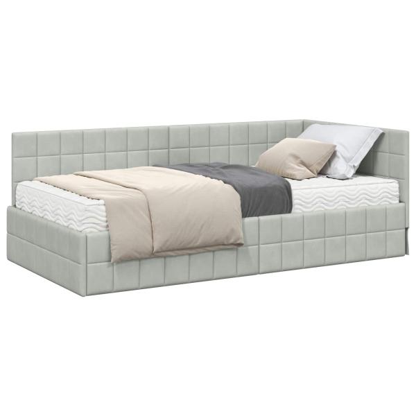 Eckbettgestell mit Matratze 2 stk. Hellgrau 90 x 200 cm Samt