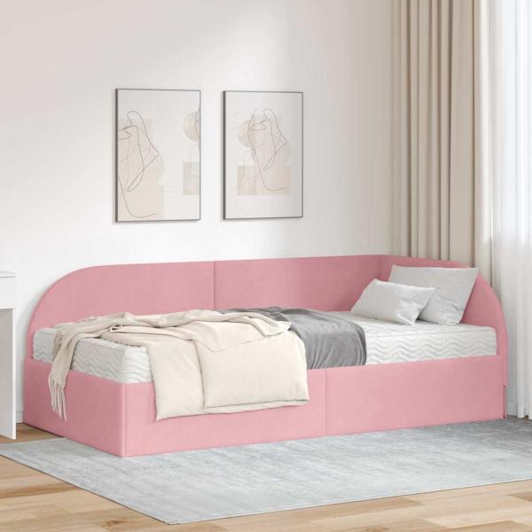 ARDEBO.de - Eckbettgestell mit Matratze 2 stk. Rosa 90 x 200 cm Samt