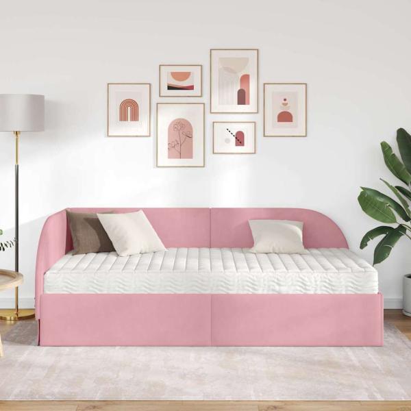 Eckbettgestell mit Matratze 2 stk. Rosa 90 x 200 cm Samt