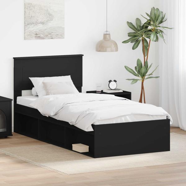 ARDEBO.de - Bettrahmen mit Kopfteil Schwarz 90 x 200 cm Holzwerkstoff