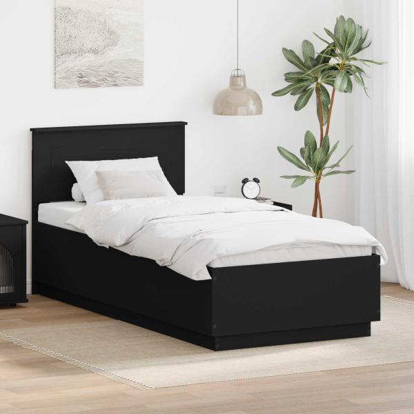 ARDEBO.de - Bettrahmen mit Kopfteil Schwarz 90 x 200 cm Holzwerkstoff