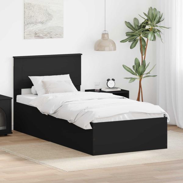 ARDEBO.de - Bettrahmen mit Kopfteil Schwarz 90 x 190 cm Holzwerkstoff