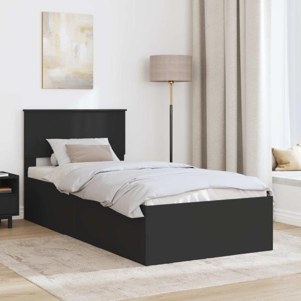Bettrahmen mit Kopfteil Schwarz 90 x 190 cm Holzwerkstoff