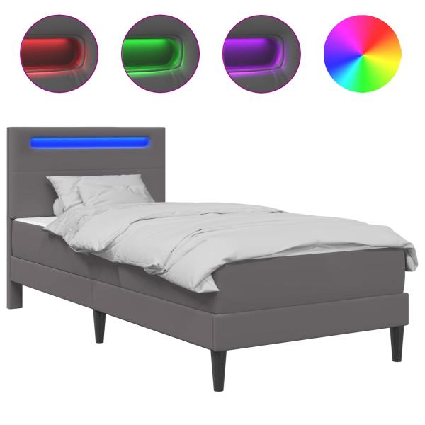 Bettrahmen mit LED-Lichtleisten Grau 90 x 190 cm Kunstleder