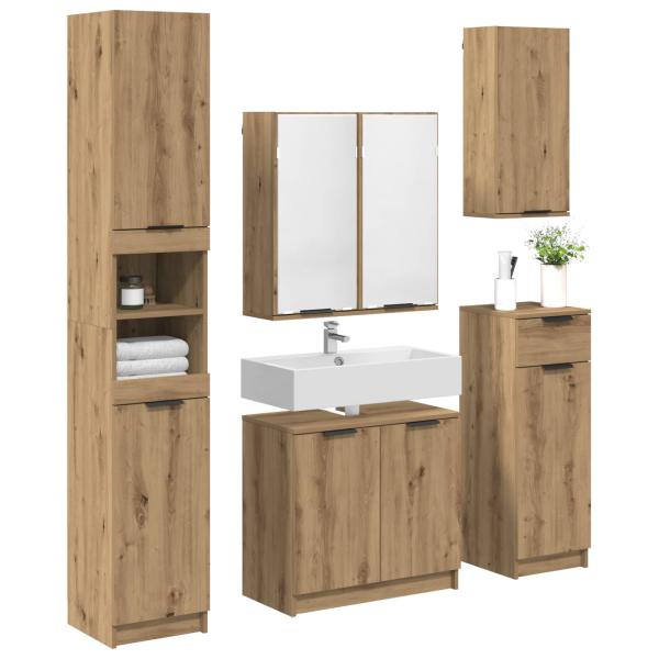 Badezimmermöbel-Set 5 stk. Artisan-Eiche 64,5 x 33,5 x 59 cm