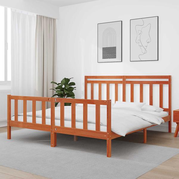 ARDEBO.de - Bettrahmen mit Kopfteil 2 pcs Wachsbraun 205,5 x 185,5 x 100 cm