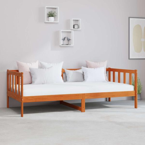 Tag-Bett mit Kopfteil Wachsbraun und Weiß 90 x 200 cm