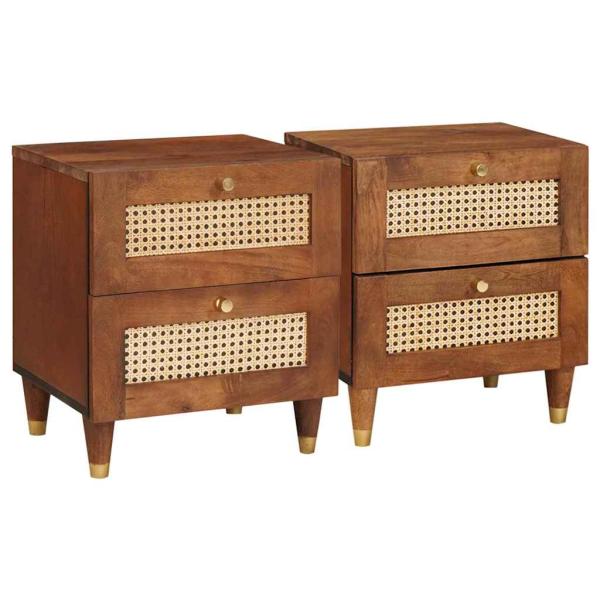 ARDEBO.de - Nachttisch 2 stk. Braun 40 x 33 x 46 cm Massivholz Akazie