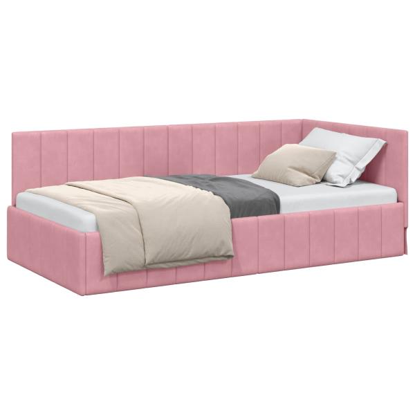 Eckbettgestell mit Kopfteil Rosa 90 cm x 190 cm Samt