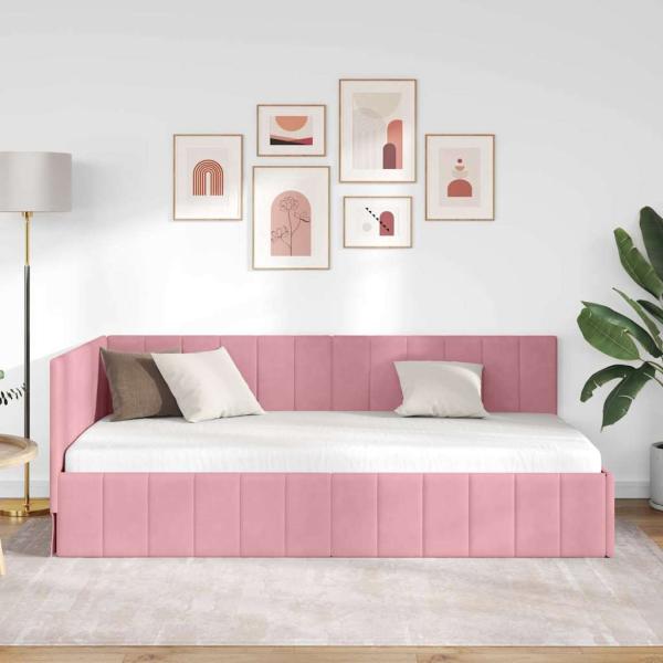 Eckbettgestell mit Kopfteil Rosa 90 cm x 190 cm Samt
