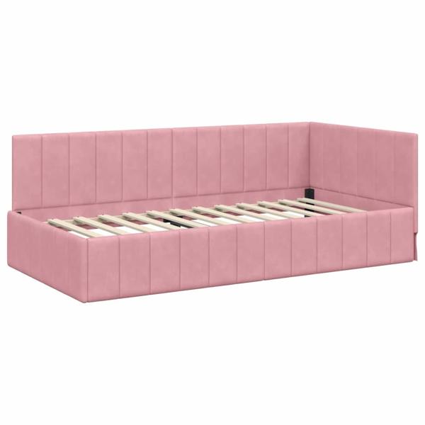 Eckbettgestell mit Kopfteil Rosa 90 cm x 190 cm Samt