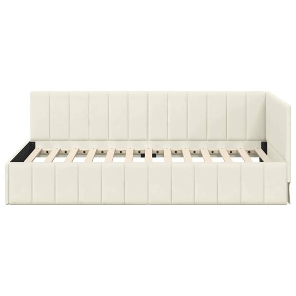 Eckbettgestell mit Kopfteil Creme 90 cm x 200 cm Samt