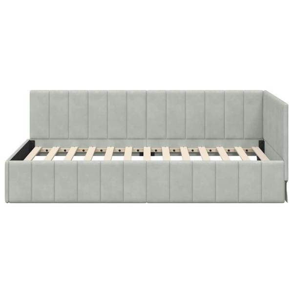 Eckbettgestell mit Kopfteil Hellgrau 100 cm x 200 cm Samt