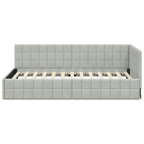 Eckbettgestell mit Kopfteil Hellgrau 90 cm x 200 cm Samt