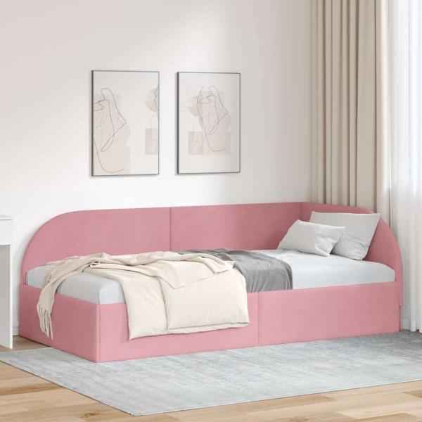 ARDEBO.de - Eckbettgestell mit Kopfteil Rosa 90 cm x 200 cm Samt