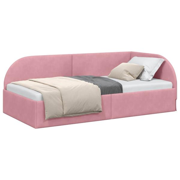 Eckbettgestell mit Kopfteil Rosa 90 cm x 200 cm Samt