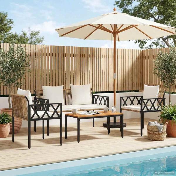 ARDEBO.de - Gartenmöbel-Set 4 stk. Braun und Creme Weiß Poly-Rattan