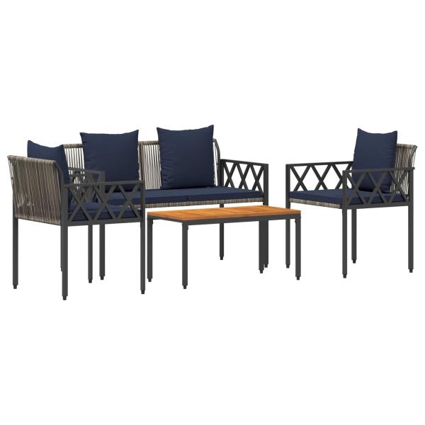 Gartenmöbel-Set 4 stk. Grau und Marineblau Poly-Rattan