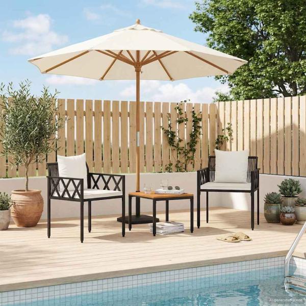 Gartenmöbel-Set 3 stk. Schwarz und Cremeweiß Poly-Rattan