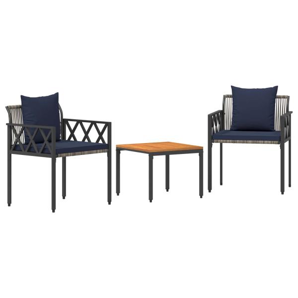 Gartenmöbel-Set 3 Stk. Grau und Marineblau Poly-Rattan