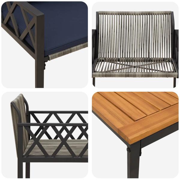 Gartenmöbel-Set 3 Stk. Grau und Marineblau Poly-Rattan