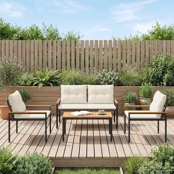 ARDEBO.de - Gartenmöbel-Set 4 stk. Cremeweiß Poly-Rattan
