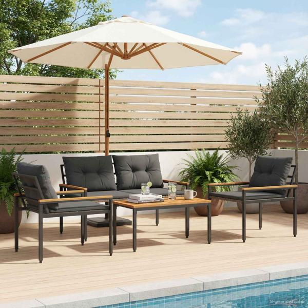 ARDEBO.de - Gartenmöbel-Set 4 Stk. Dunkelgrau Poly-Rattan