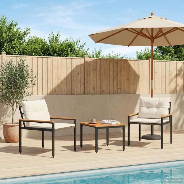 ARDEBO.de - Gartenmöbel-Set 3 stk. Cremeweiß Poly-Rattan