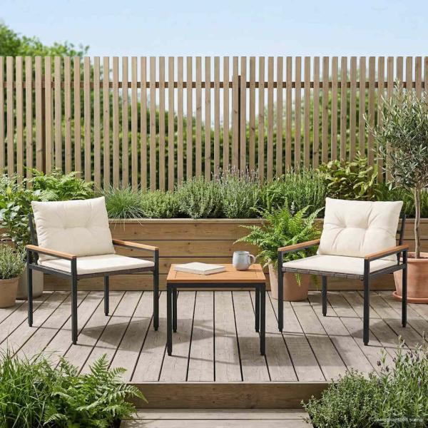 Gartenmöbel-Set 3 stk. Cremeweiß Poly-Rattan