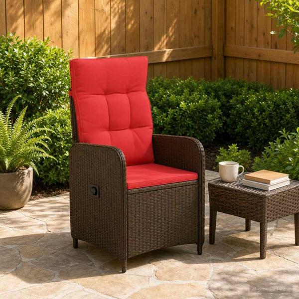 ARDEBO.de - Verstellbarer Gartenstuhl Braun und Rot Poly-Rattan