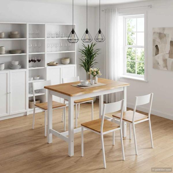 ARDEBO.de - Hohe Bar-Tisch EKAI Weiß 112 x 70 x 91 cm Massives Kiefernholz