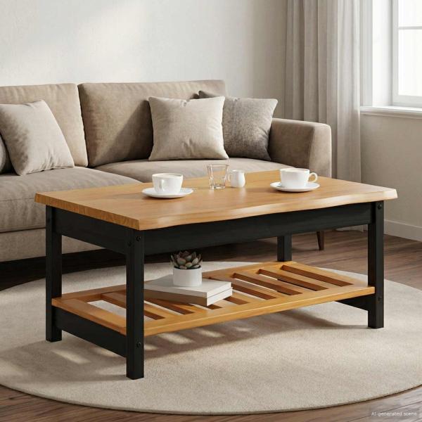 ARDEBO.de - Couchtisch EKAI Schwarz 100 x 60 x 45,5 cm Massives Kiefernholz