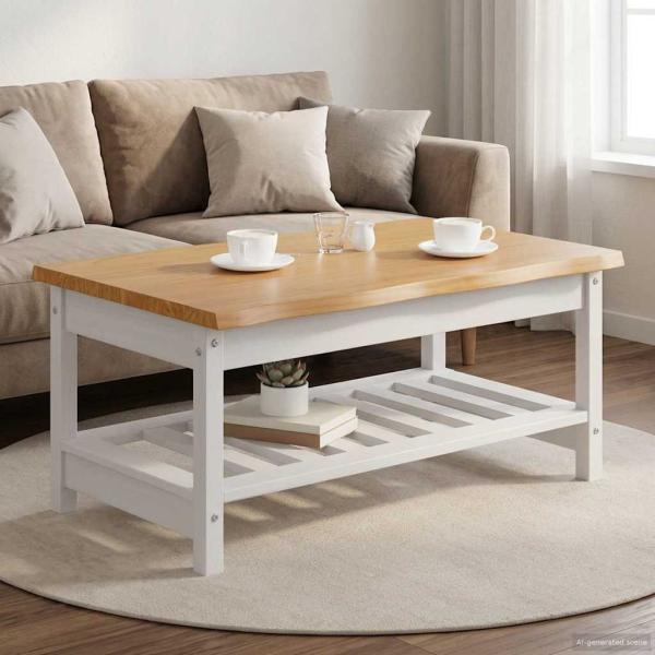 ARDEBO.de - Couchtisch EKAI Weiß 100 x 60 x 45,5 cm Massives Kiefernholz