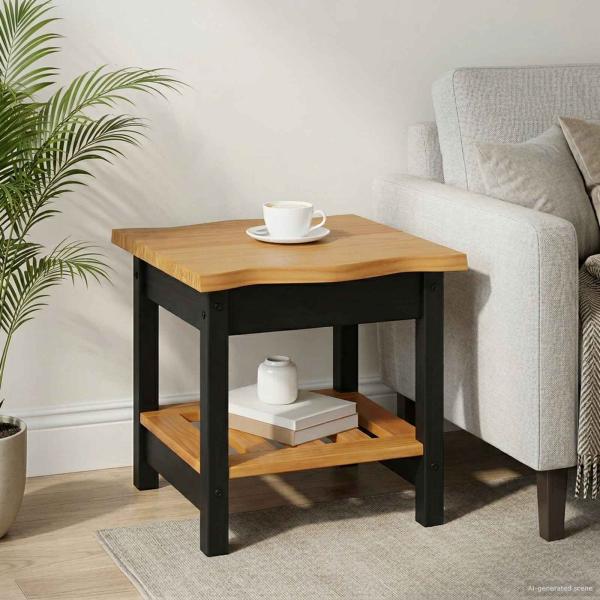 ARDEBO.de - Beistelltisch mit Regal EKAI Schwarz 50 x 50 x 45,5 cm