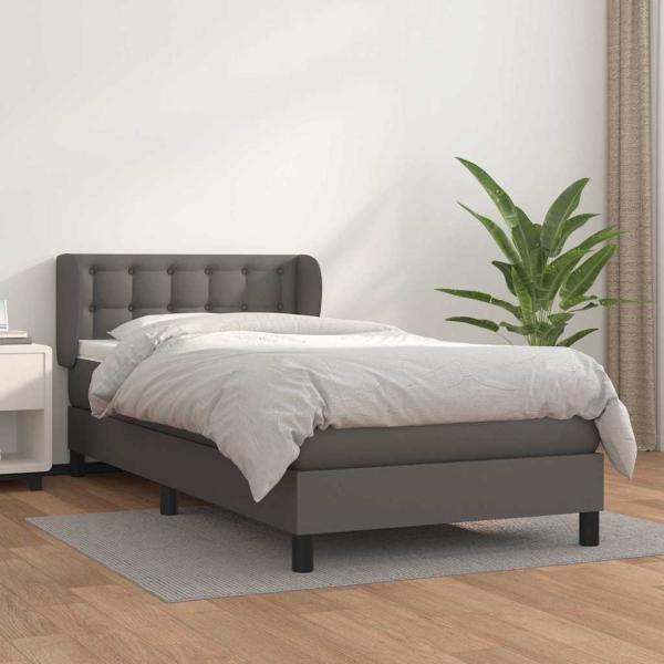 ARDEBO.de - Boxspringbett mit Matratze Grau 80x200 cm Kunstleder
