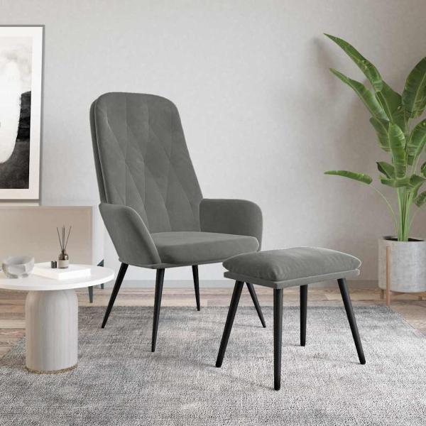 ARDEBO.de - Relaxsessel mit Hocker Dunkelgrau Samt