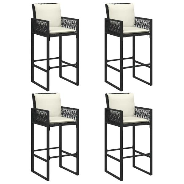 5-tlg. Gartenbar-Set mit Kissen Schwarz Poly Rattan Akazie