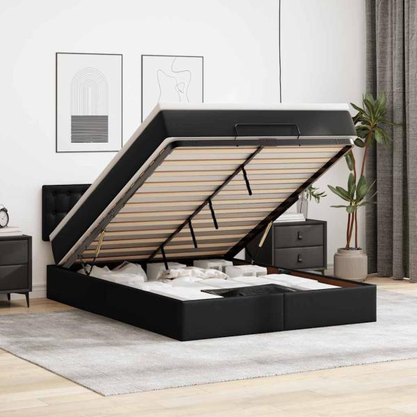 ARDEBO.de - Ottoman-Bett mit Matratze Schwarz 140x190 cm Kunstleder