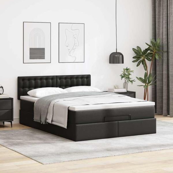 Ottoman-Bett mit Matratze Schwarz 140x190 cm Kunstleder