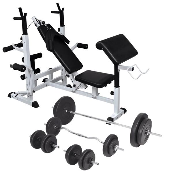 ARDEBO.de - Hantelbank mit Ablage, Langhantel und Kurzhantel-Set 90 kg