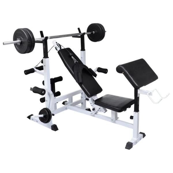 Hantelbank mit Ablage, Langhantel und Kurzhantel-Set 90 kg